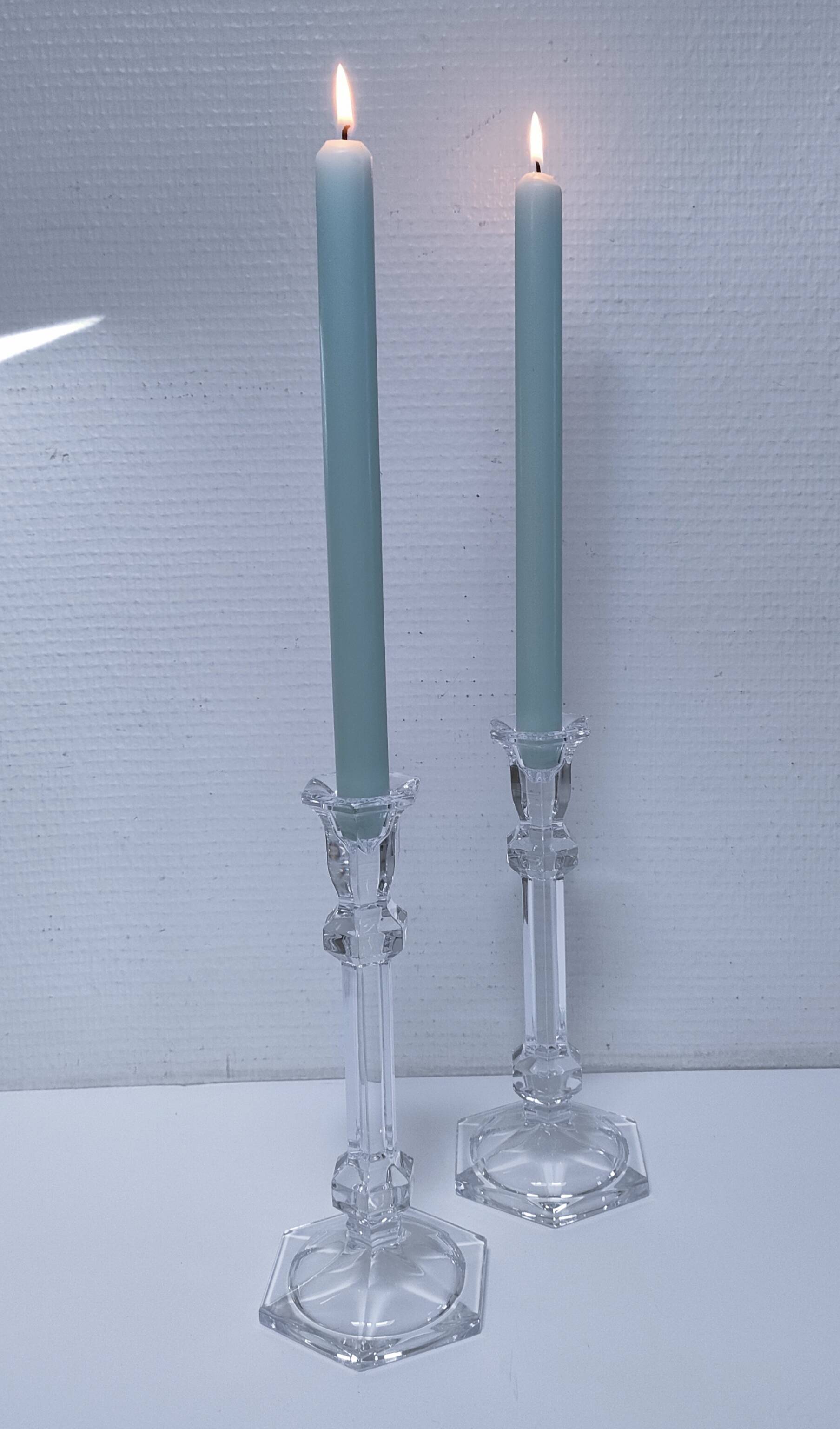 pair of hexagonal crystal candle holders