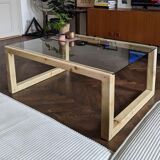 Solid wood table (pine) and glass top