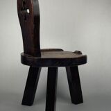 Sculptural oak brutalist chunky tripod stool, ca 1960s