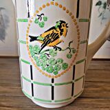 Pitcher / Vase Choisy Le Roi HBC Chatou, green orange black bird decoration