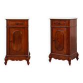 Pair Louis XV nightstands with Carrara marble top, France ca. 1890