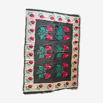 Tapis floral roumain tissé à la main en laine design bohème 147x207cm