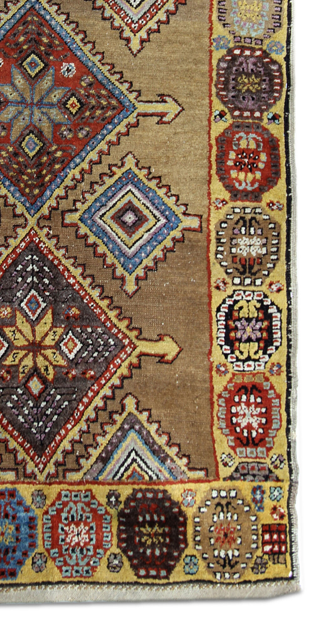 Tapis de laine beige fait à la main traditionnel géométrique tribal persan zone tapis- 102x210cm