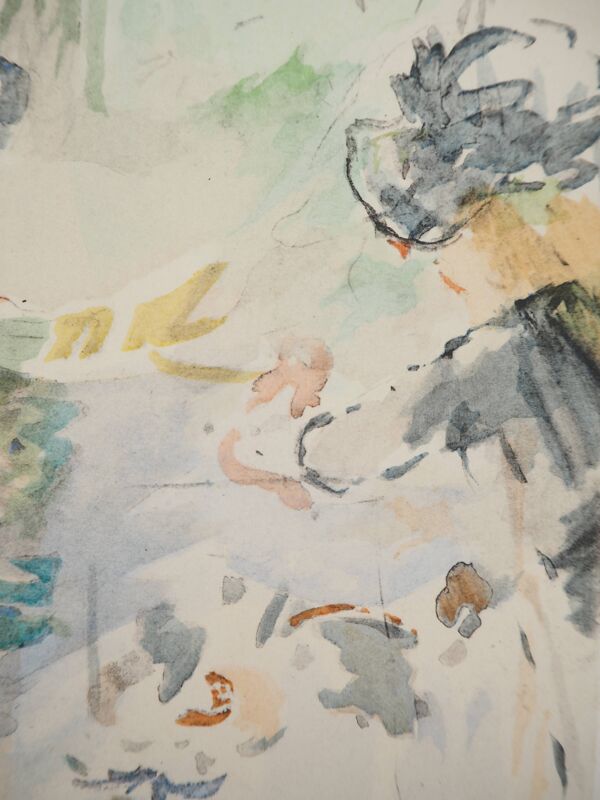 Berthe Morisot : Petite fille nourrissant des canards, lithographie signée