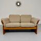 Old sofa in solid elm and vintage 80s design fabric Seltz France