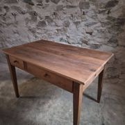 French antique dining table in cherry wood with two drawers, circa 1880–1920.
