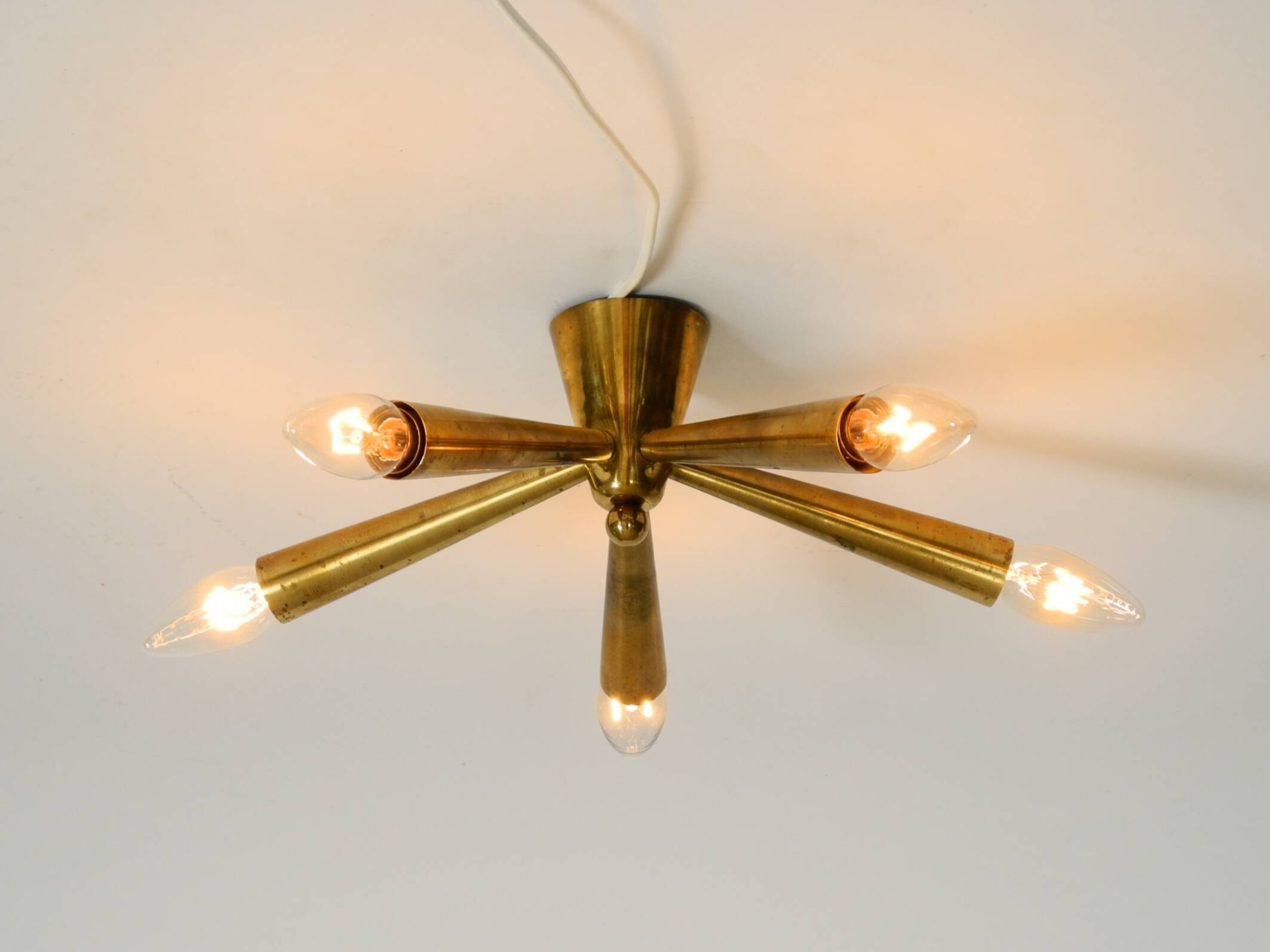 Original small mid-century modern brass Sputnik ceiling lamp with five arms