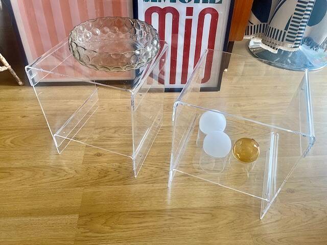 Pair of vintage Roche Bobois 70s plexiglass bedside tables