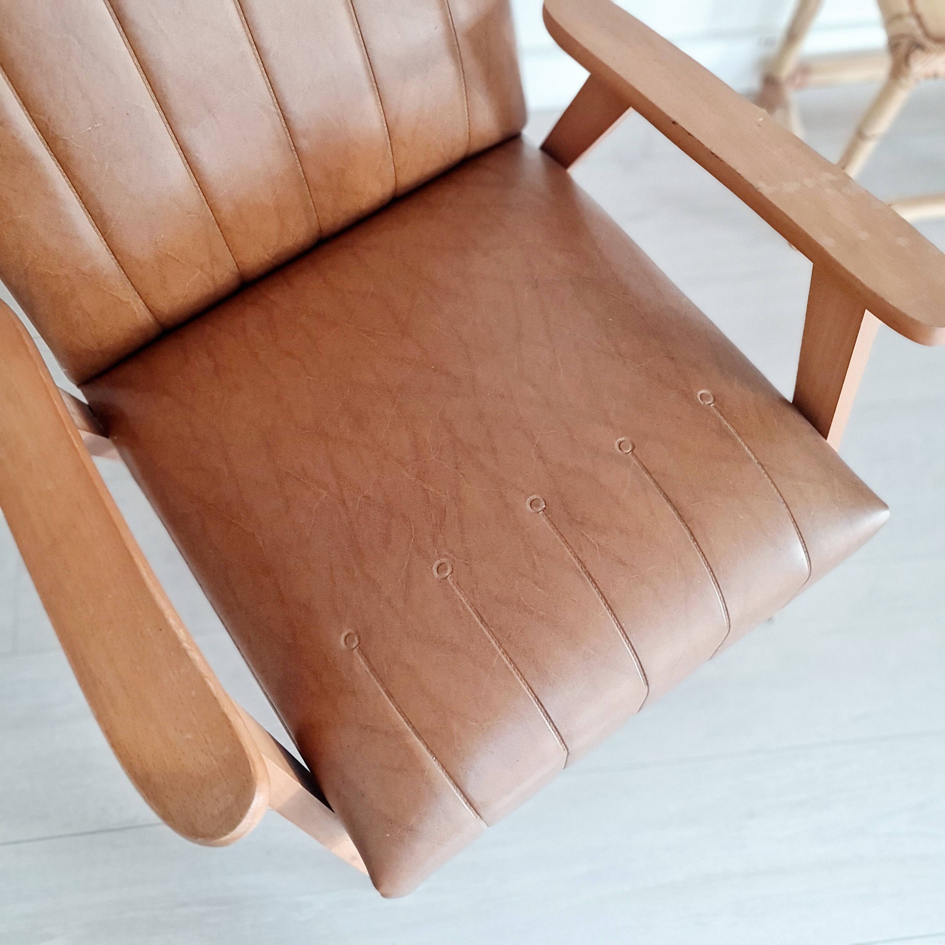 Scandinavian armchair with camel compass legs