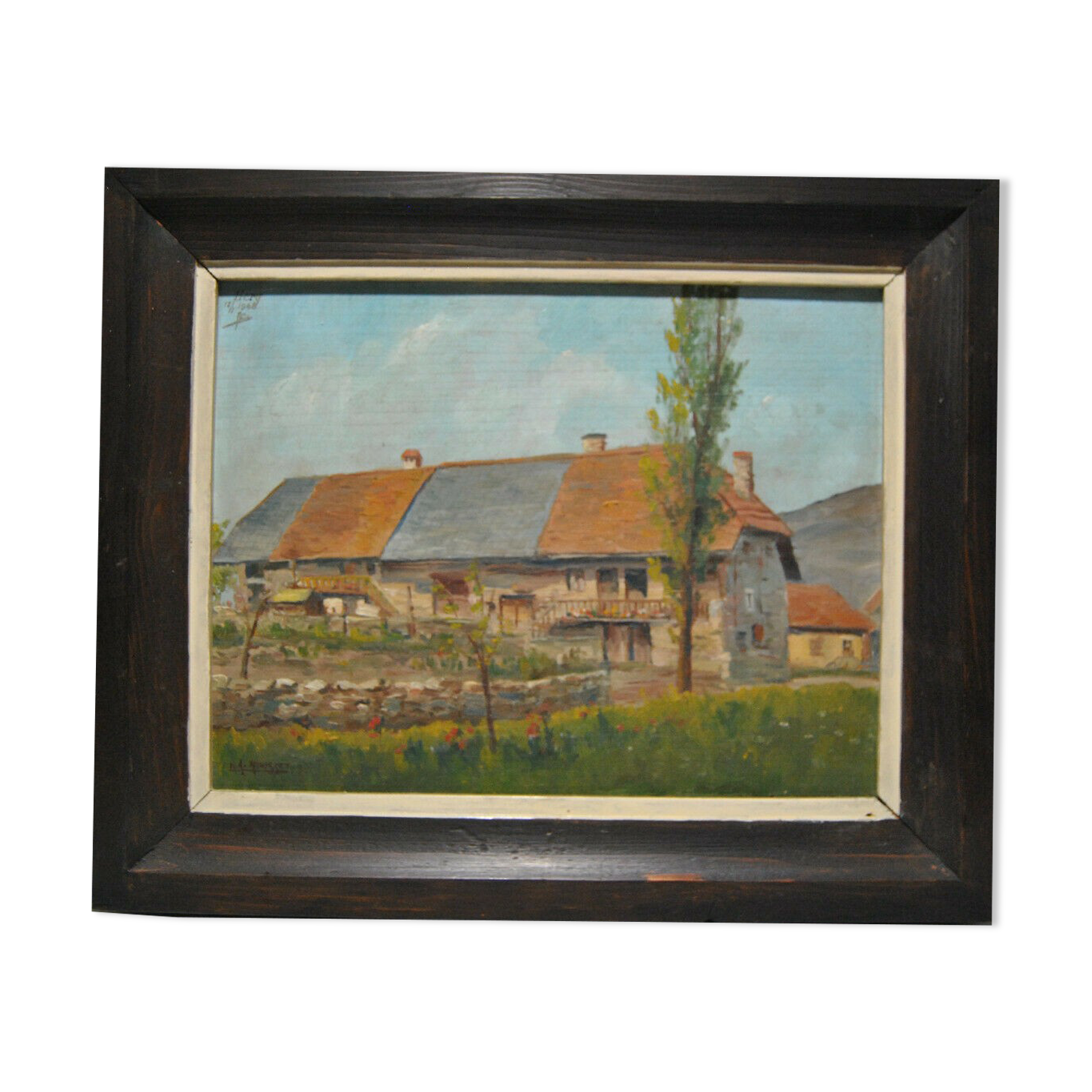 Painting landscape countryside farm Hery Yonne Bourgogne-Franche-Comté