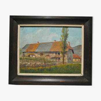 Tableau peinture paysage campagne ferme Hery Yonne Bourgogne-Franche-Comté