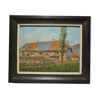 Painting landscape countryside farm Hery Yonne Bourgogne-Franche-Comté