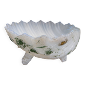 Shell-shaped trinket dish in white opaline with green foliage decoration