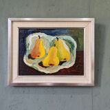 Mid-Century Modern Swedish "Luminous Pears" by Eric Cederberg, Framed Still Life Oil Painting