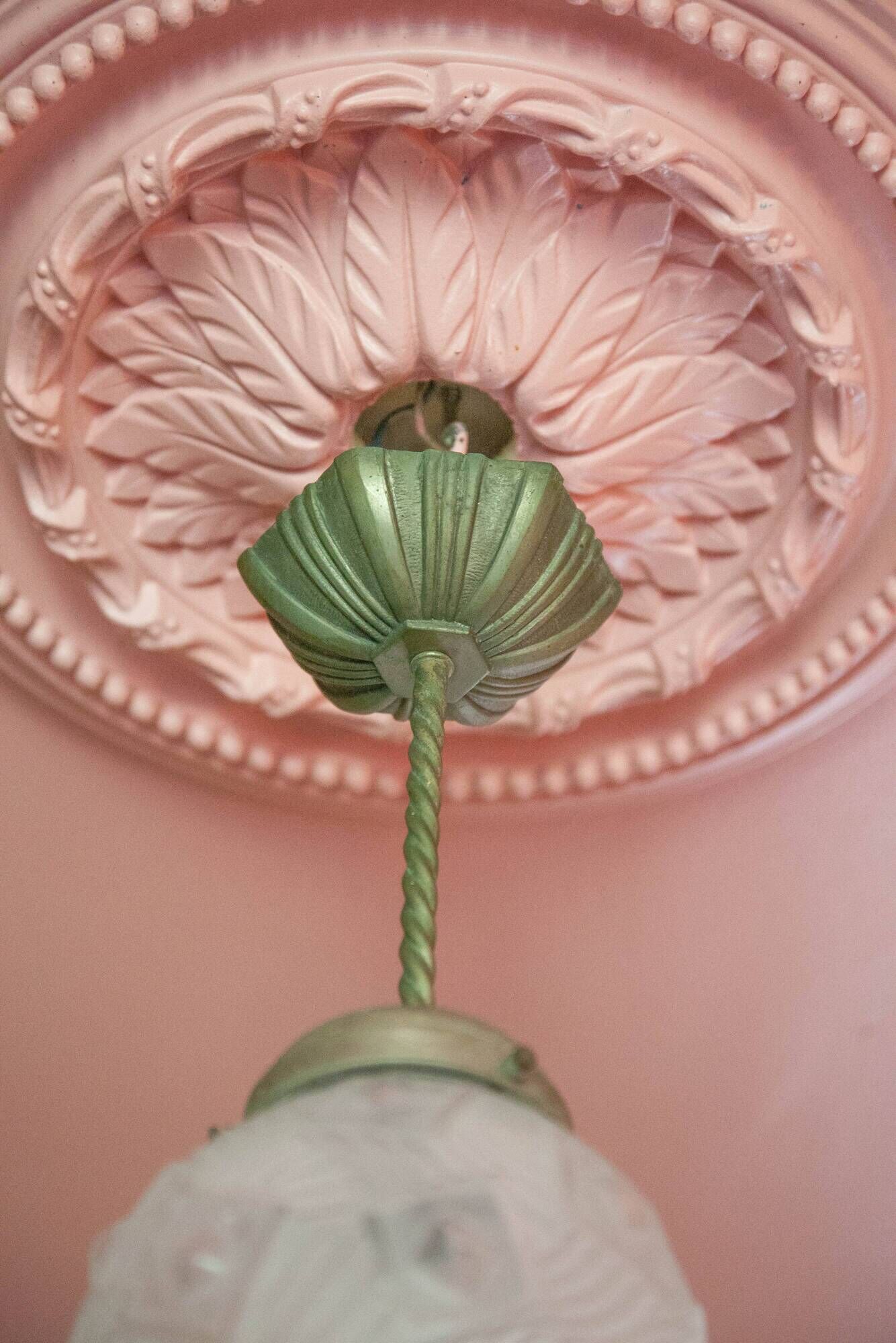Art deco pendant lamp, art deco molded glass ball suspension, ceiling lamp, 30's