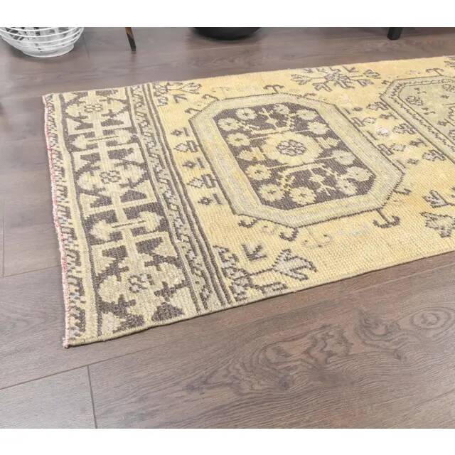 1970s Turkish Oushak geometric wool rug 72x323
