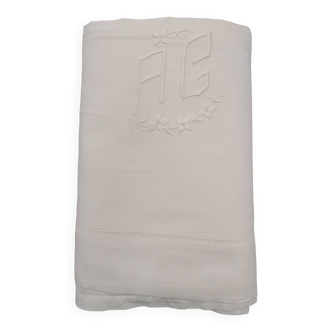 Old white flat sheet embroidered “AG” (n°3)