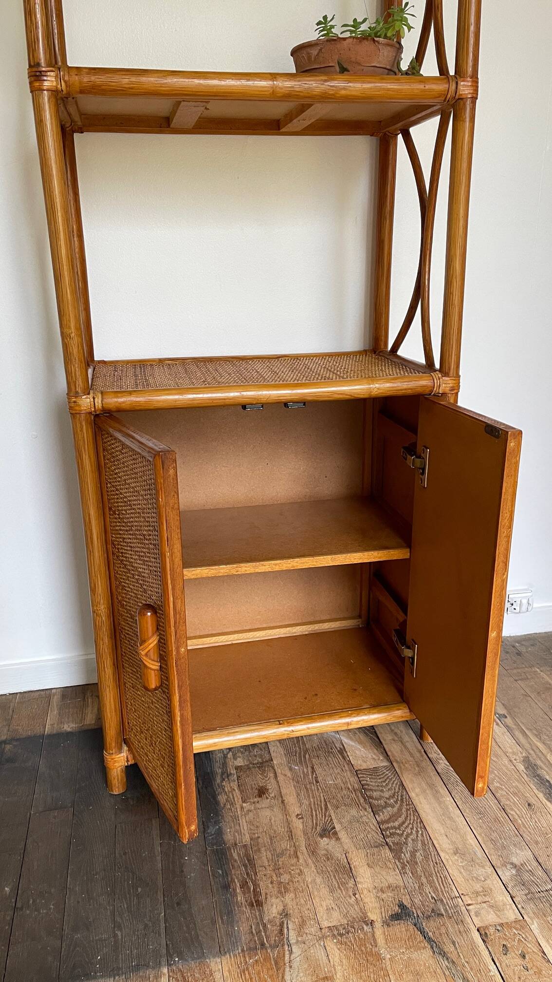 VINTAGE Bamboo Wicker Shelf
