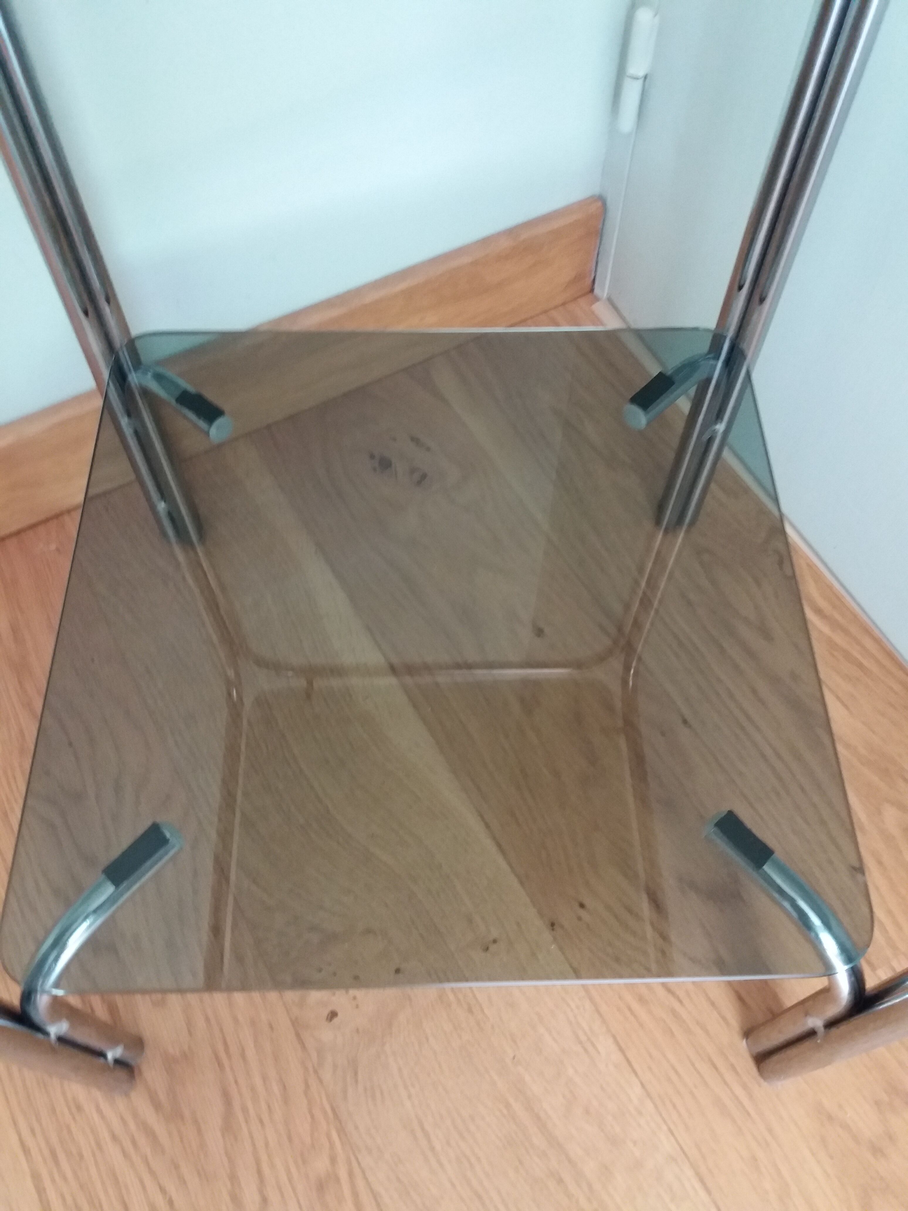 Console end table in chrome metal and smoked glass Space Age