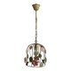 French vintage single bulb Toleware cage light with pink and green flowers