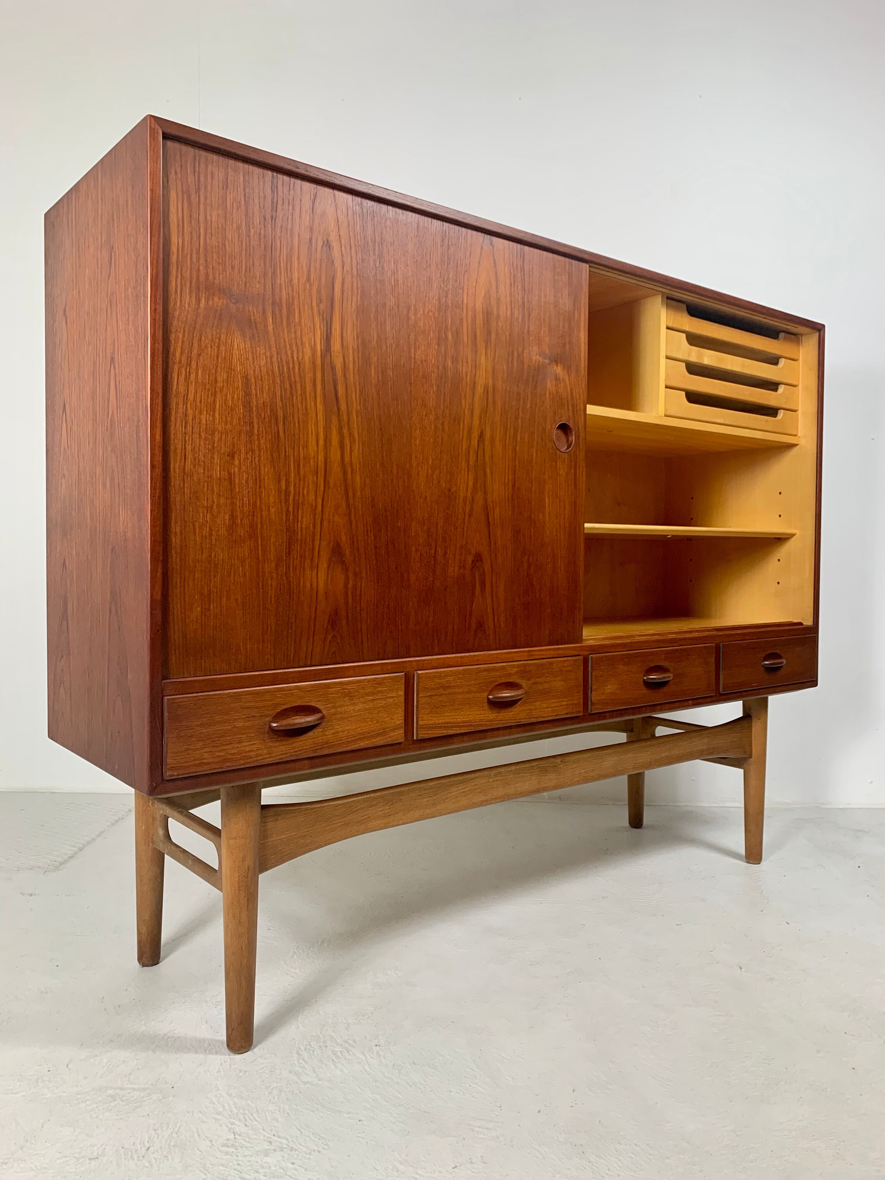 Danish midcentury teak credenza highboard by Ejvind A Johansson