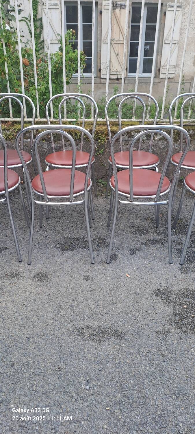 8 vintage chrome bistro chairs