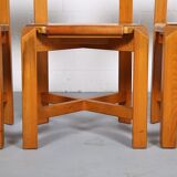 Set of 4 dining chairs elm wood cognac leather