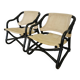 2 Vintage Espri Safari Lounge Armchairs / Rare Mid-century Black Bamboo and Beige Fabric Easy C