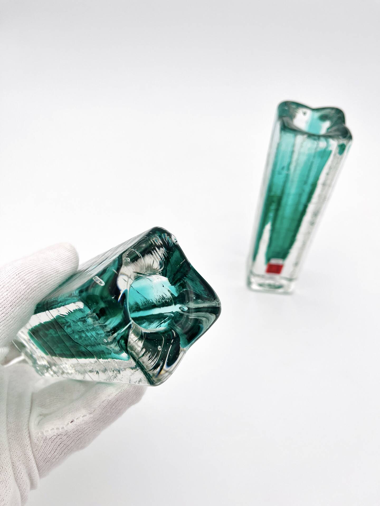 Paire de soliflores brutalistes Schott Zwiesel Cristal Eisglas
