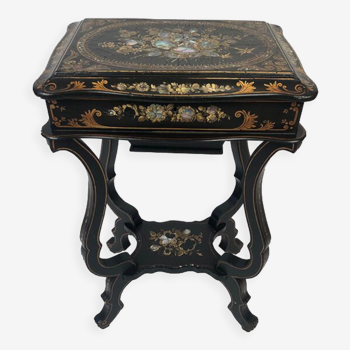 Work table or worker Napoleon III, blackened wood burgauté