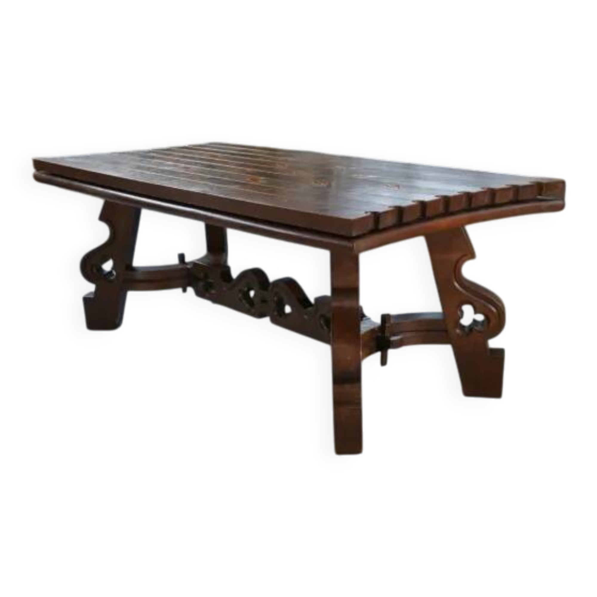 Rustic oak table with ceramic inlays by a student of Joseph Savina 1950s