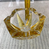 Cendrier vide poches vintage en verre ou cristal ciselé jaune