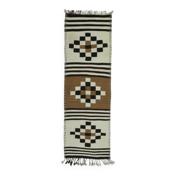 Tapis couloir vintage turc Oushak fait main beige des années 1970 92x292