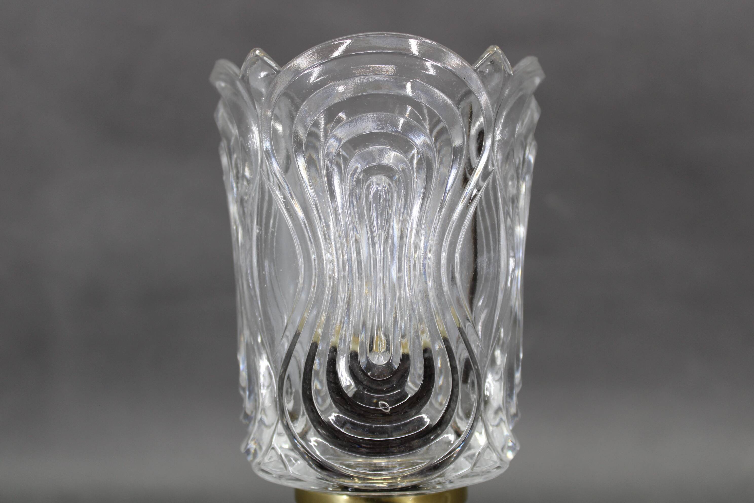 Pair of 1970s Lidokov mid-century table lamps with sculpted pressed glass shades