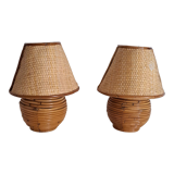 Paire de lampes en bambou et osier