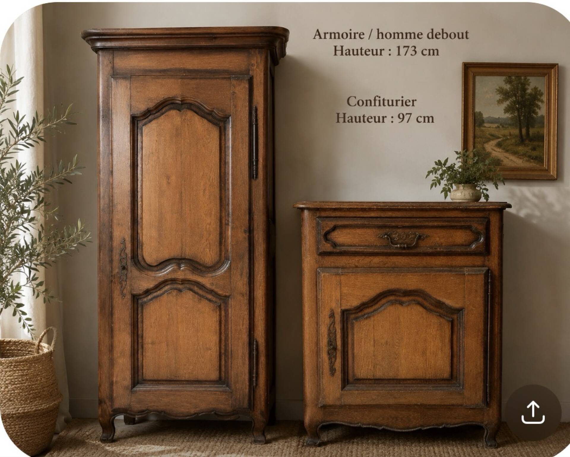 Standing man & solid oak jam cabinet – Antique furniture