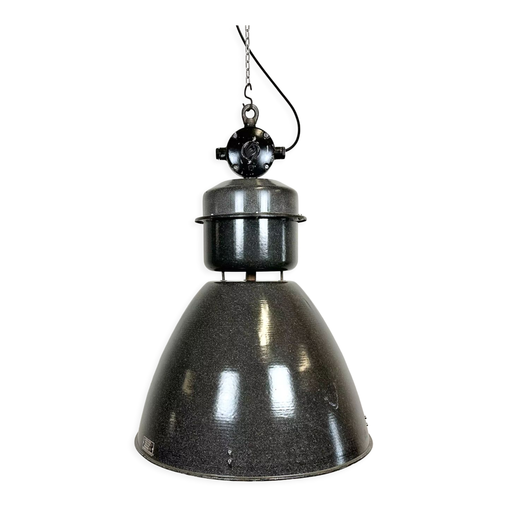 Dark grey enamel industrial factory lamp from elektrosvit, 1960s
