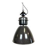 Dark grey enamel industrial factory lamp from elektrosvit, 1960s