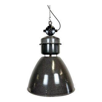 Dark grey enamel industrial factory lamp from elektrosvit, 1960s