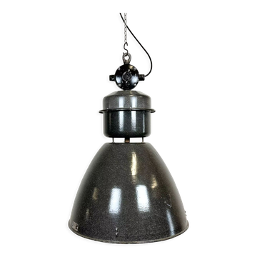 Dark grey enamel industrial factory lamp from elektrosvit, 1960s