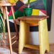 Art-populaire workshop stool in patinated painted wood