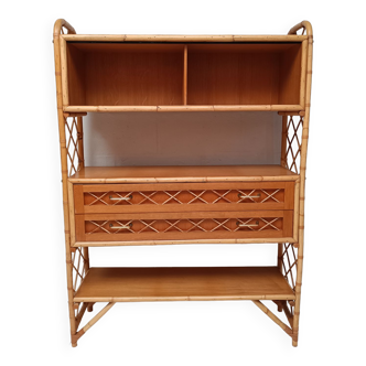 Bibliotheque étagère rotin vintage