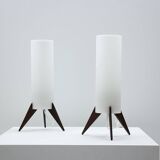 Pair of dark wood & acrylic rocket table lamps by Luxus, Sweden, 1960s