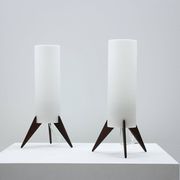 Pair of dark wood & acrylic rocket table lamps by Luxus, Sweden, 1960s