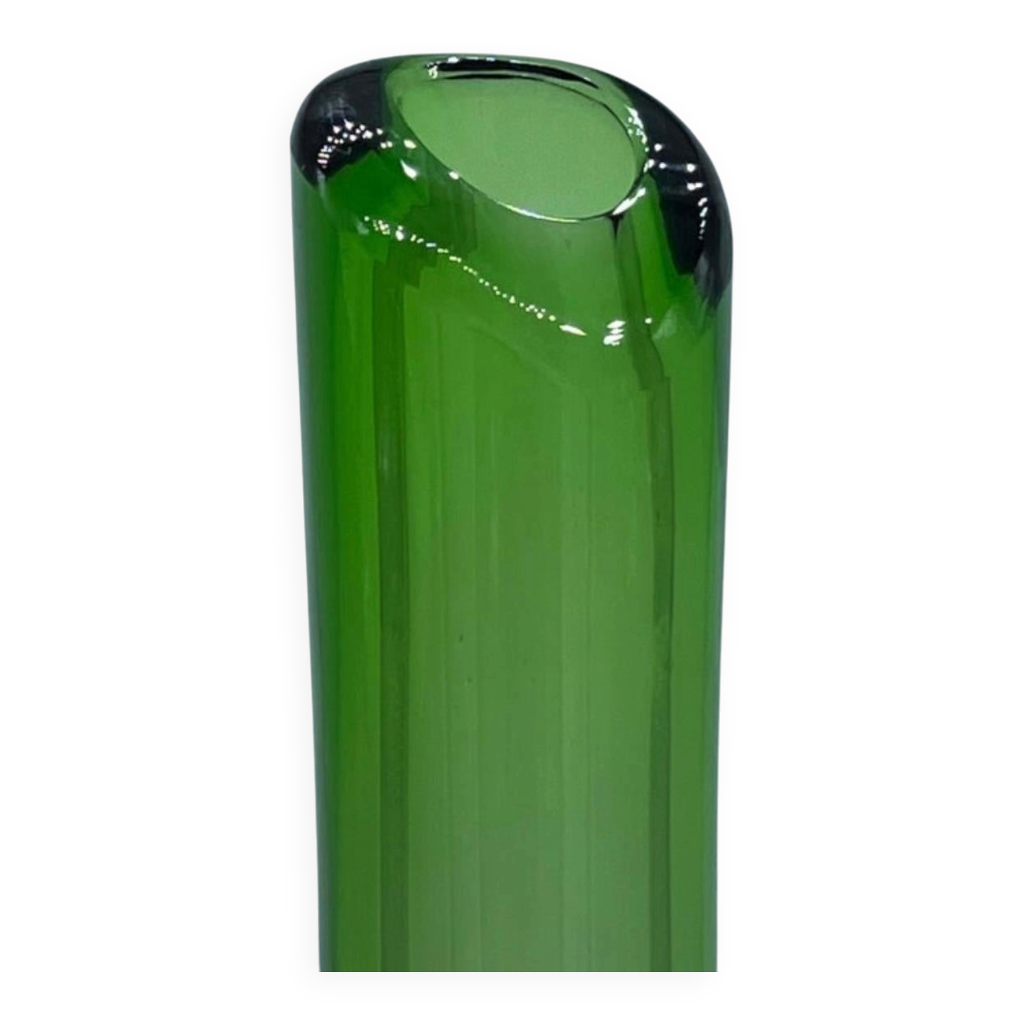 Vintage Big, Tall and Heavy Murano Vase in Green and Orange "Sommerso" Glass