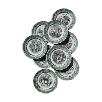 Set of 9 talking plates series "Napoleon" Sarreguemines