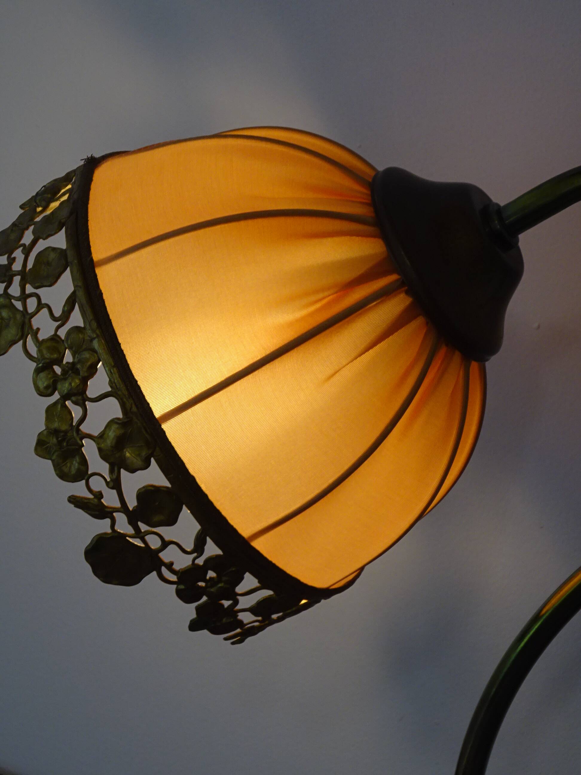 Antique bronze and silk lamp