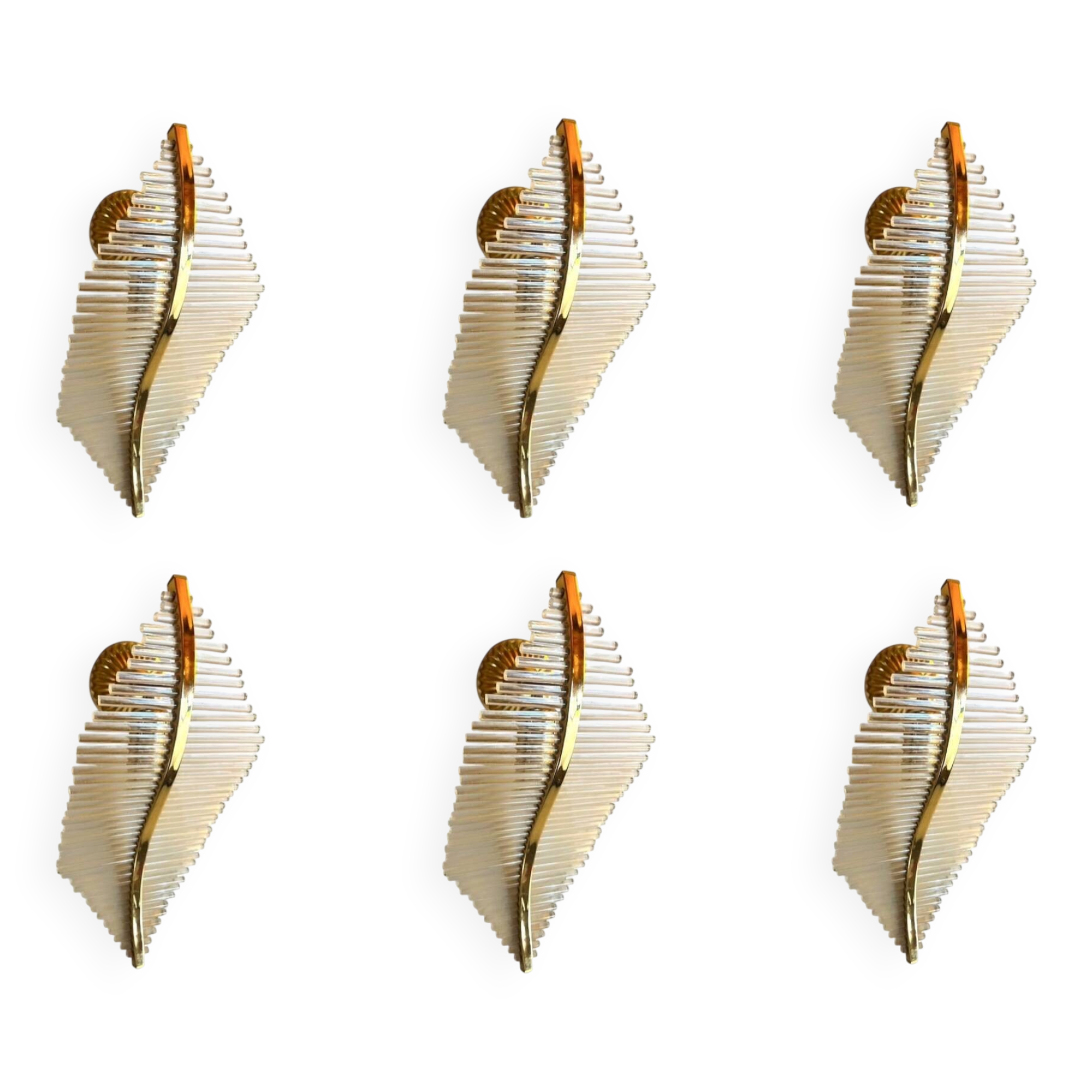 Sciolari 6 wall lights in glass and gold plating, Italy 1980.