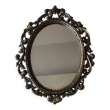 Ancien Miroir ovale Brevettato, style Baroque/Rococo. En bronze à patine dorée. Dim 34 x 25,5 cm