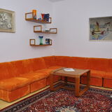 Orange corduroy Modular sofa from the 70's, 3 pieces